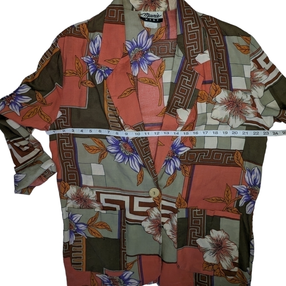 Vintage Marnie West Floral Abstract Blazer Rayon Statement M - Picture 7 of 10